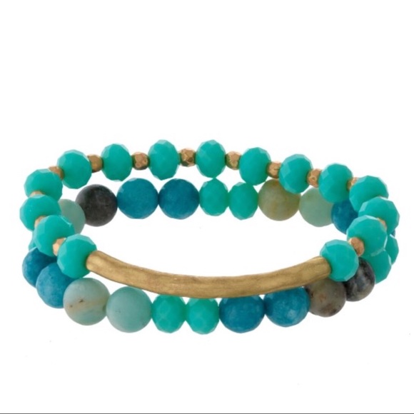 ❄️Stone Faceted Bead Gold Tone Bar - Picture 3 of 3